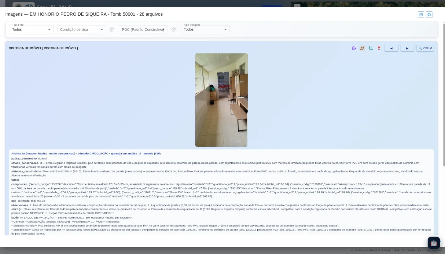 Galeria do imóvel com o resultado da composição IOPES/DER-ES e o laudo